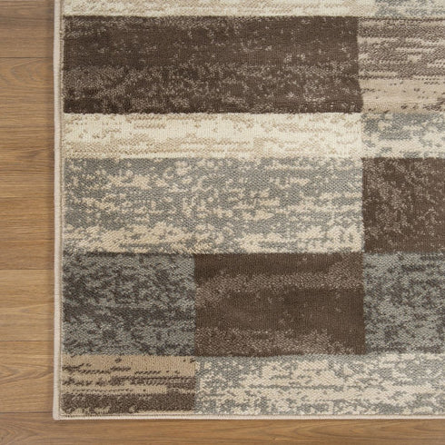 12' Beige Slate Gray And Brown Patchwork Runner Rug